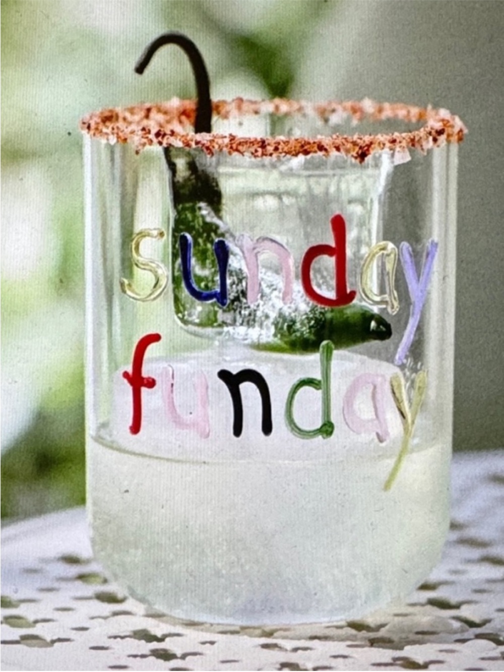 Anthropologie The Love Notes Juice Glass with Colorful 'Sunday Funday'